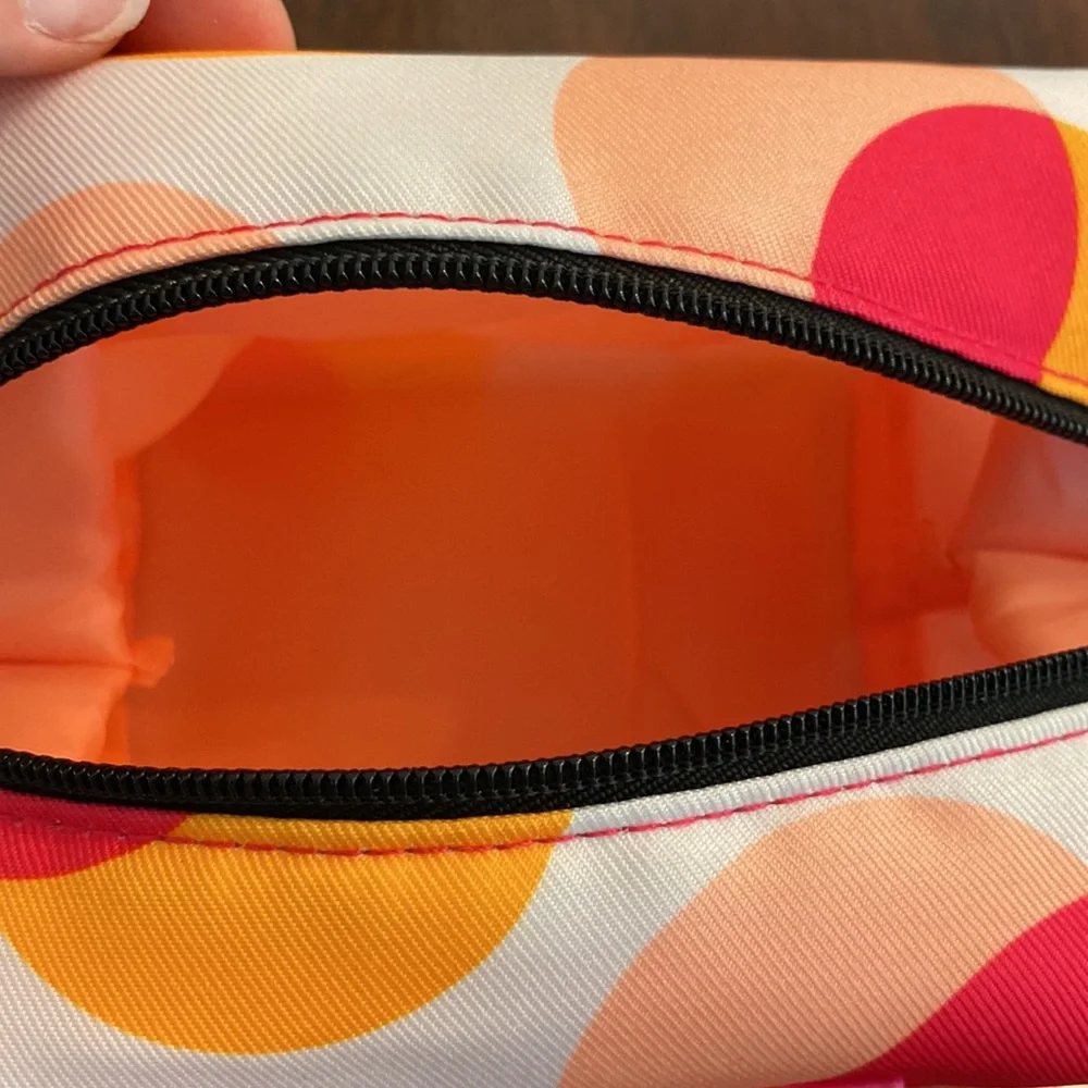 Clinique Pink Orange Cosmetic Travel Toiletry Bag Case Pouch Matching Mirror GWP